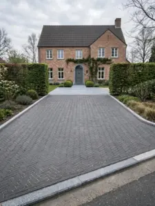 Oprit in kleiklinkers in visgraatverband